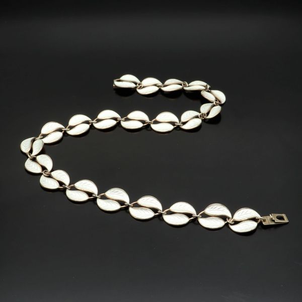 David Andersen White Enamel Leaf Necklace