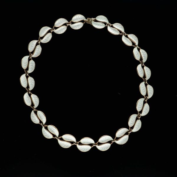 David Andersen White Enamel Leaf Necklace