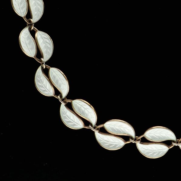 David Andersen White Enamel Leaf Necklace