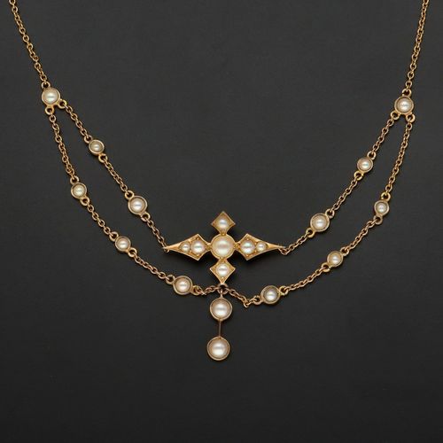 Antique 9ct Gold and Pearl Jewellery Set image-2