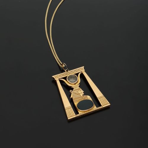 Gold Egyptian Revival Pendant Necklace image-1