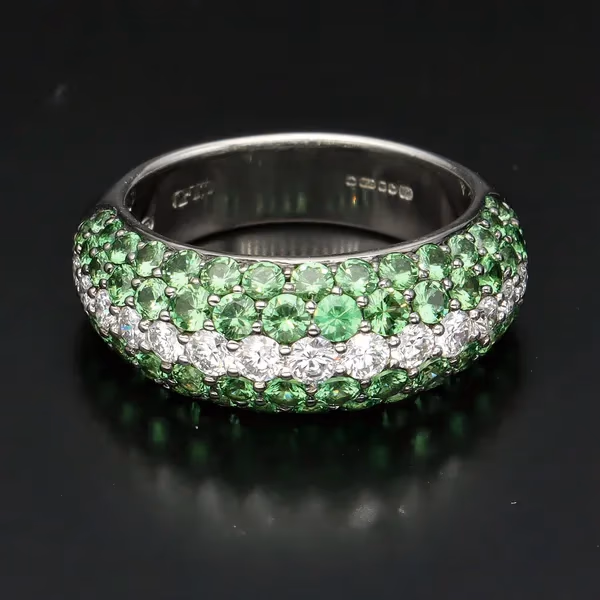 Green Garnet and Diamond Ring