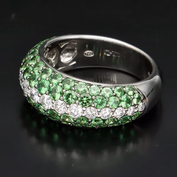 Green Garnet and Diamond Ring