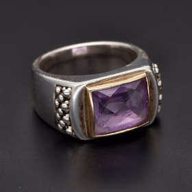Signed Michael Dawkins Silver and 14ct Gold Amethyst Ring
