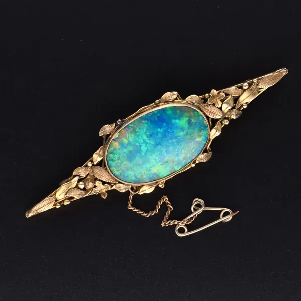 Antique 9ct Gold Lightning Ridge Opal Brooch