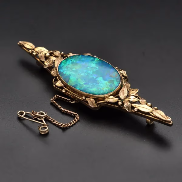 Antique 9ct Gold Lightning Ridge Opal Brooch