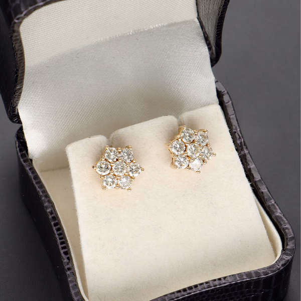 18ct Yellow Gold Star-Shaped Diamond Cluster Earrings