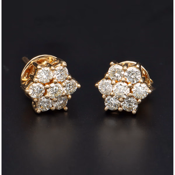 18ct Yellow Gold Star-Shaped Diamond Cluster Earrings