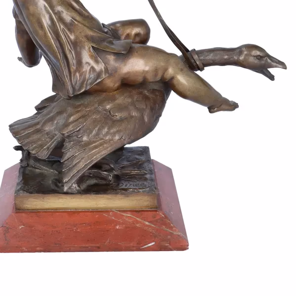 Signed French Bronze Figure of The Child and The Goose