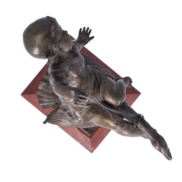 Signed French Bronze Figure of The Child and The Goose