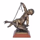 Signed French Bronze Figure of The Child and The Goose