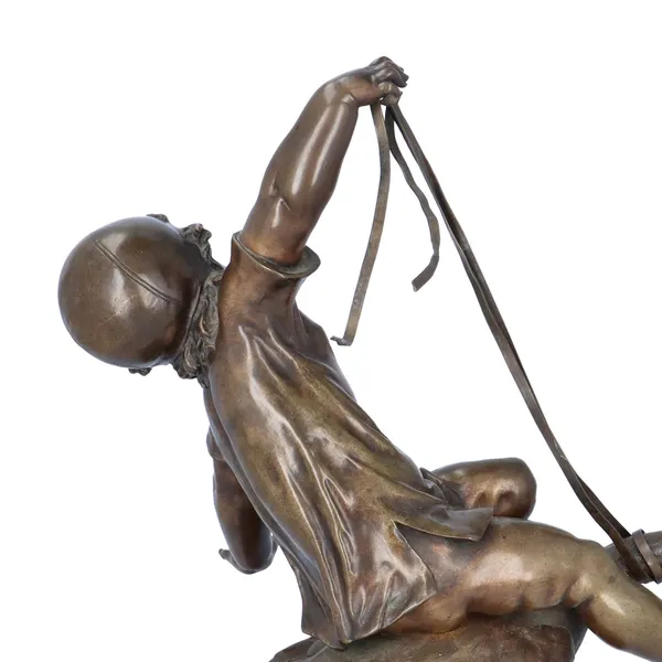 Signed French Bronze Figure of The Child and The Goose