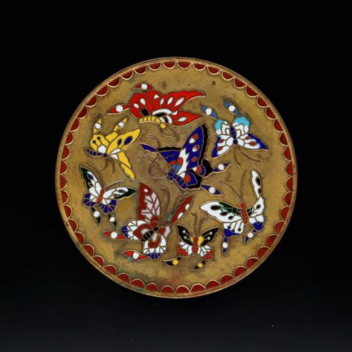 Chinese Gilt Bronze Dish with Enamel Butterflies image-1