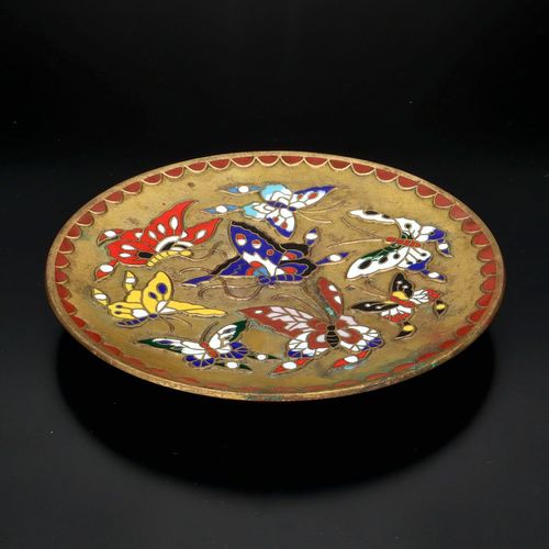 Chinese Gilt Bronze Dish with Enamel Butterflies image-3