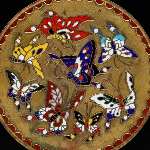 Chinese Gilt Bronze Dish with Enamel Butterflies image-2