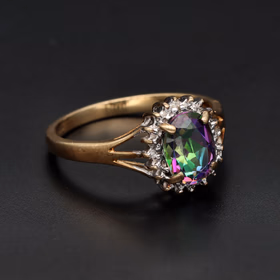 9ct Gold Mystic Topaz & Diamond Cluster Ring