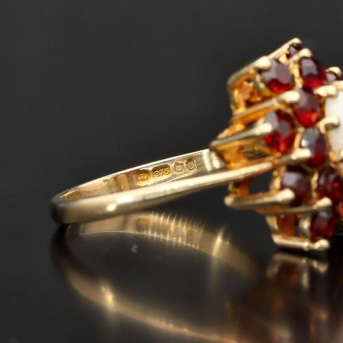 20th Century 9ct Gold Garnet and Opal Cluster Ring image-4