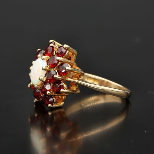 20th Century 9ct Gold Garnet and Opal Cluster Ring image-3