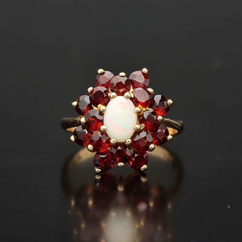 20th Century 9ct Gold Garnet and Opal Cluster Ring image-2