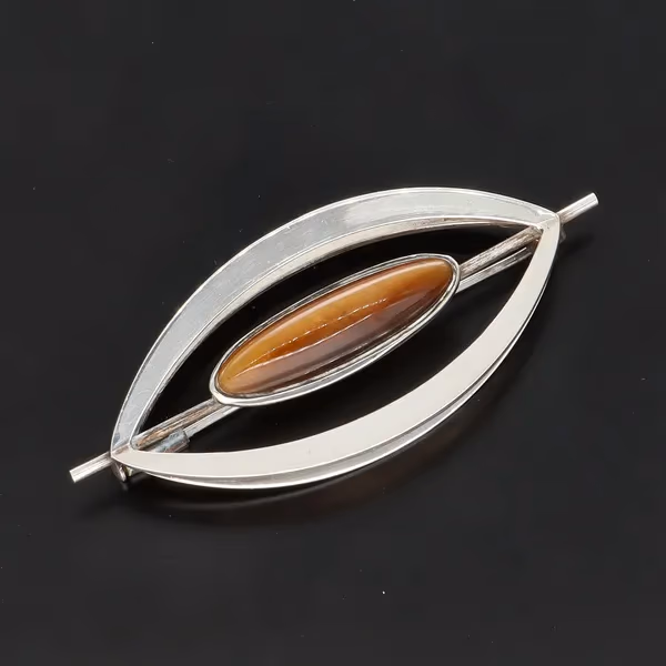 Kupittaan Kulta Brooch | Mid-Century | Sterling Silver & Tigers Eye