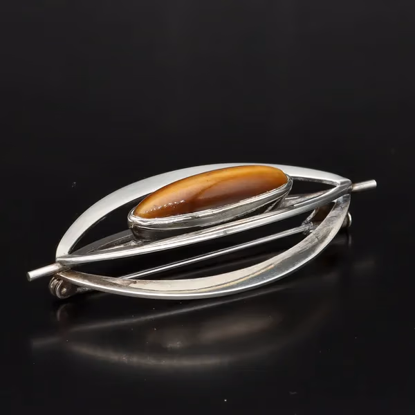 Kupittaan Kulta Brooch | Mid-Century | Sterling Silver & Tigers Eye