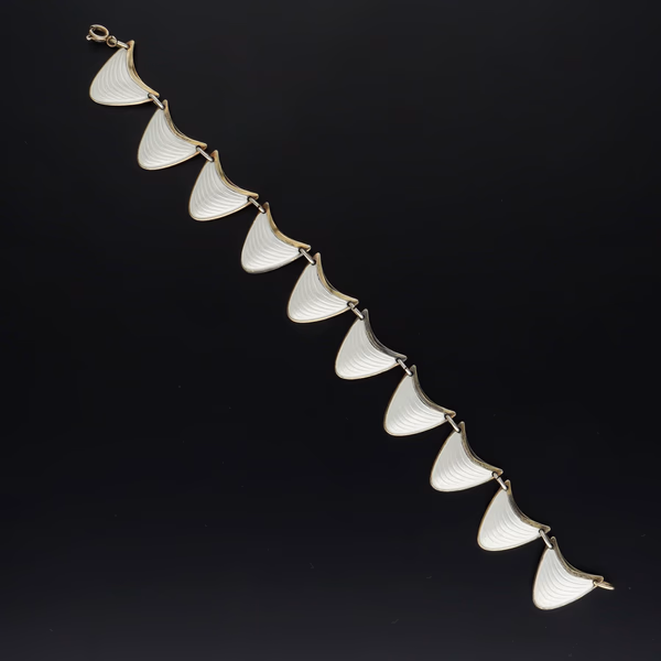 Norwegian Vermeil Sterling Silver & White Guilloché Enamel Bracelet