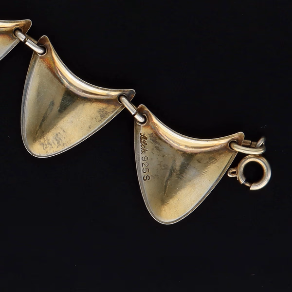 Norwegian Vermeil Sterling Silver & White Guilloché Enamel Bracelet