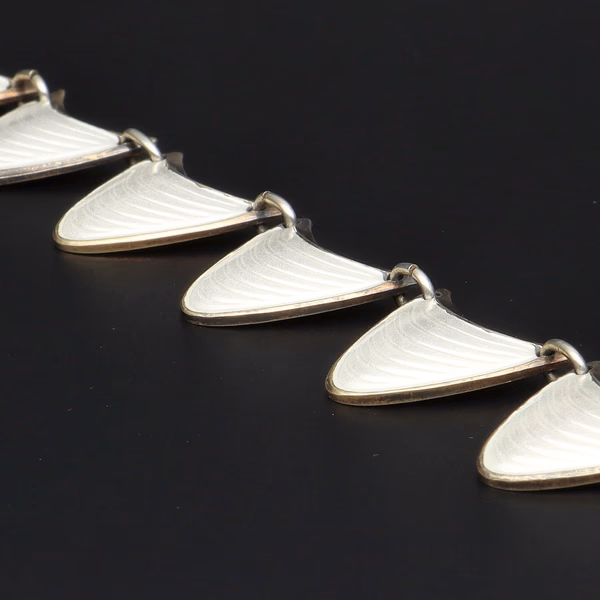 Norwegian Vermeil Sterling Silver & White Guilloché Enamel Bracelet