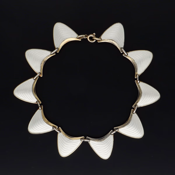 Norwegian Vermeil Sterling Silver & White Guilloché Enamel Bracelet