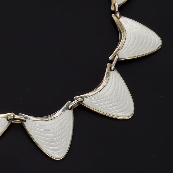 Norwegian Vermeil Sterling Silver & White Guilloché Enamel Bracelet