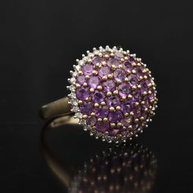 Gold Amethyst Diamond Bombe Ring
