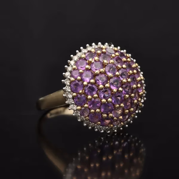 Gold Amethyst Diamond Bombe Ring