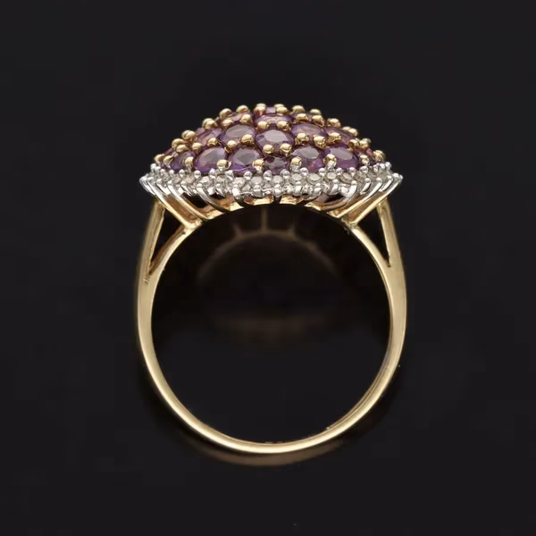 Gold Amethyst Diamond Bombe Ring
