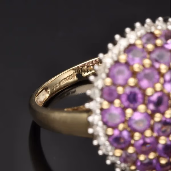 Gold Amethyst Diamond Bombe Ring