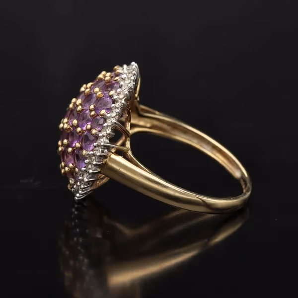 Gold Amethyst Diamond Bombe Ring