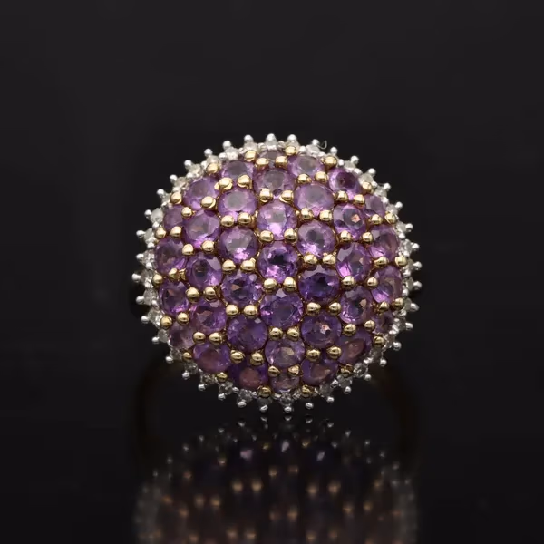 Gold Amethyst Diamond Bombe Ring