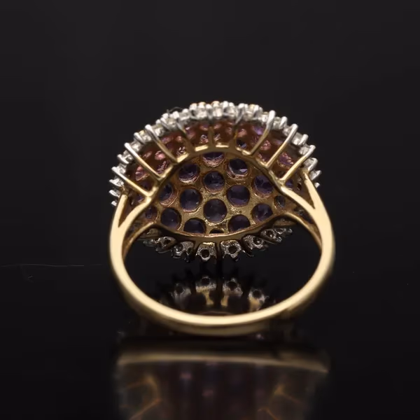 Gold Amethyst Diamond Bombe Ring