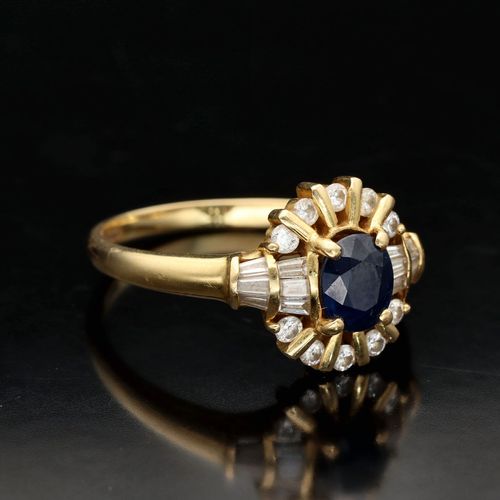 18ct Art Deco Design Sapphire Diamond Ring image-1