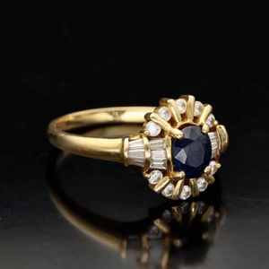 18ct Art Deco Design Sapphire Diamond Ring