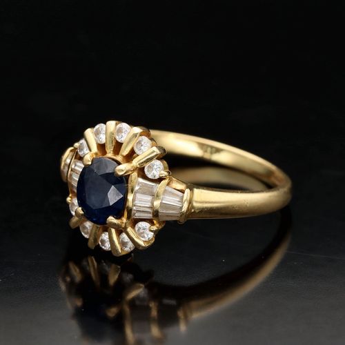 18ct Art Deco Design Sapphire Diamond Ring image-3