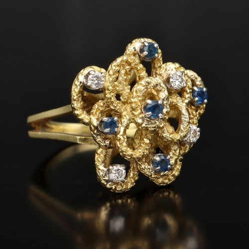 Unusual 18ct Gold Sapphire and Diamond Ring image-1