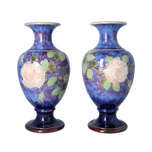 Pair of Doulton Lambeth Baluster Tubeline Vases