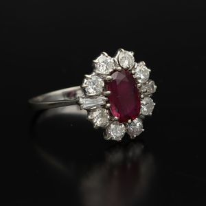Art Deco 18ct White Gold Ruby and Diamond Ring