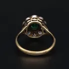 Edwardian 18ct Yellow Gold O-Cut Diamond & Colombian Emerald Ring