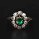 Edwardian 18ct Yellow Gold O-Cut Diamond & Colombian Emerald Ring