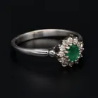 9ct White Gold Emerald & Diamond Cluster Ring.