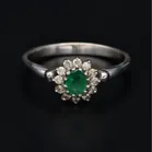 9ct White Gold Emerald & Diamond Cluster Ring.