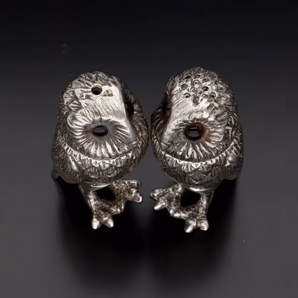 Edwardian Silver Owl Salt and Pepper