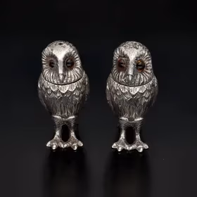 Edwardian Silver Owl Salt and Pepper