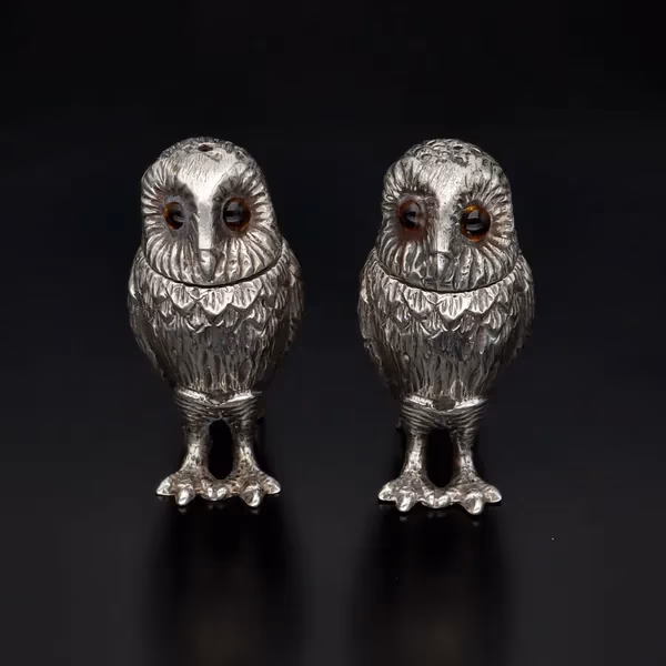 Edwardian Silver Owl Salt and Pepper